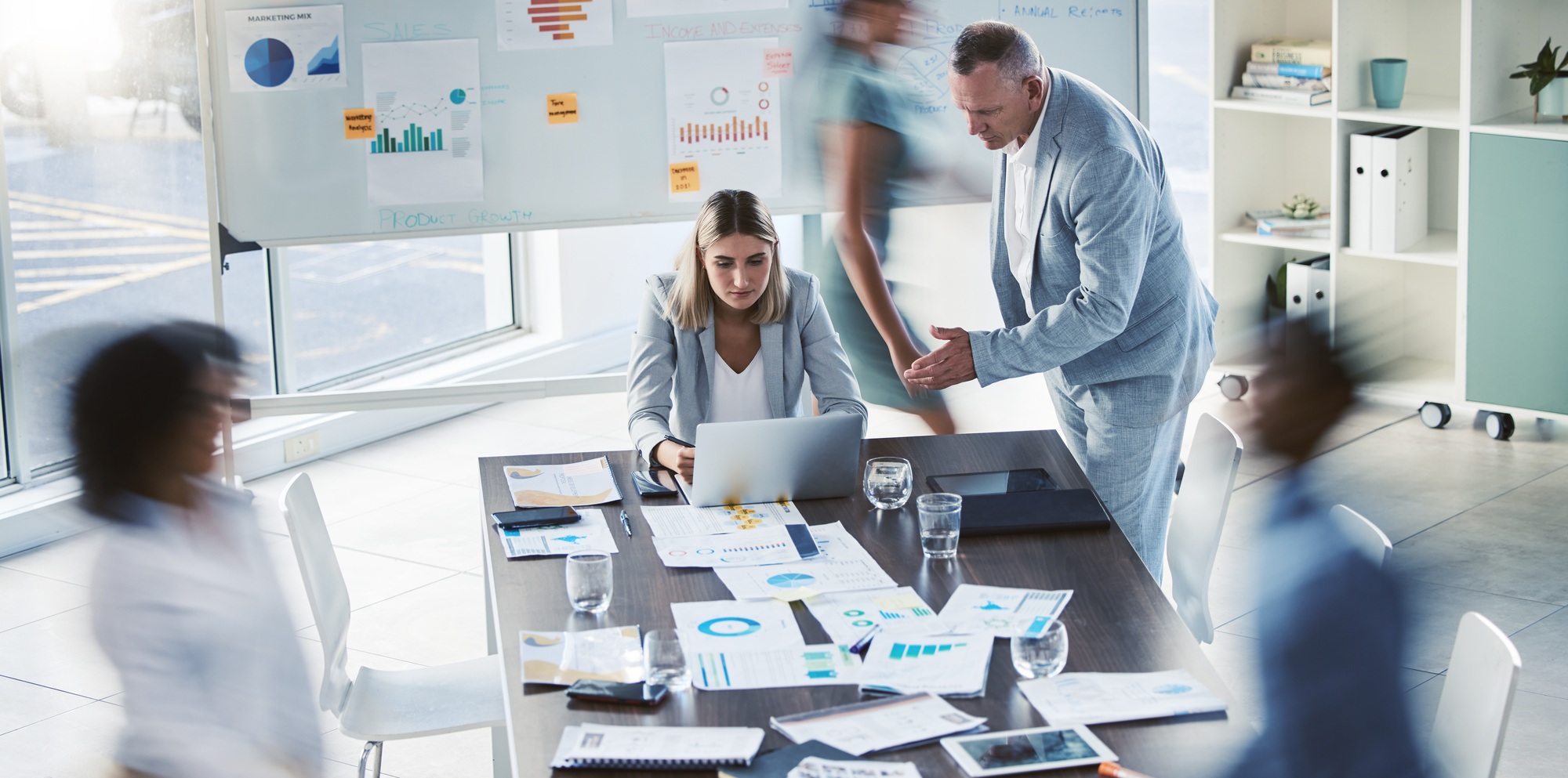 Presentation, marketing and sales b2b strategy of teamwork, collaboration or planning strategy. Cor
